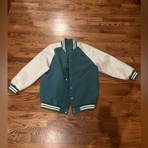 Wild Fable green and white varsity jacket. Size small
